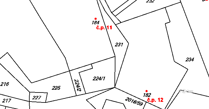 Rozstání 11 na parcele st. 184 v KÚ Rozstání pod Kojálem, Katastrální mapa