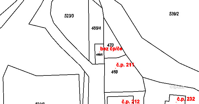 Lomnice 105918318 na parcele st. 488/5 v KÚ Lomnice u Sokolova, Katastrální mapa