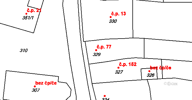 Vrchoslavice 77 na parcele st. 329 v KÚ Vrchoslavice, Katastrální mapa