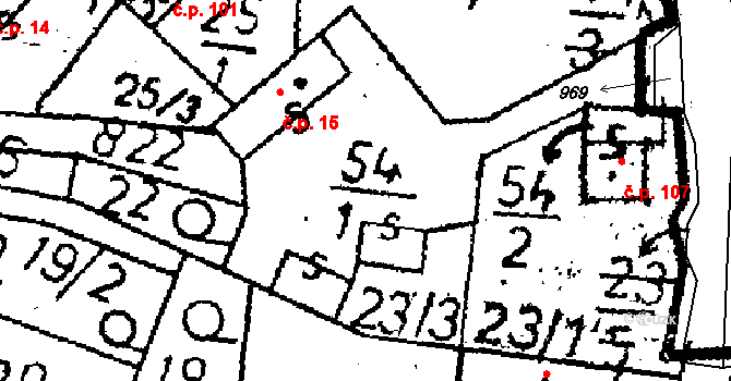 Opatovice I 15 na parcele st. 54/1 v KÚ Opatovice I, Katastrální mapa