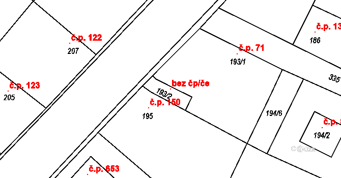 Hradištko 120758318 na parcele st. 193/2 v KÚ Hradištko u Sadské, Katastrální mapa