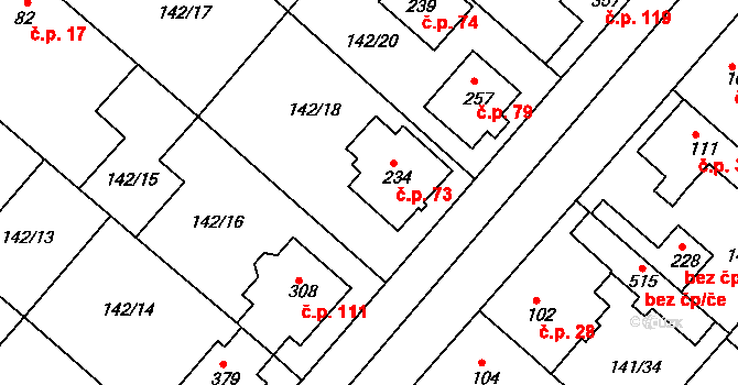 Pakoměřice 73, Bořanovice na parcele st. 234 v KÚ Bořanovice, Katastrální mapa