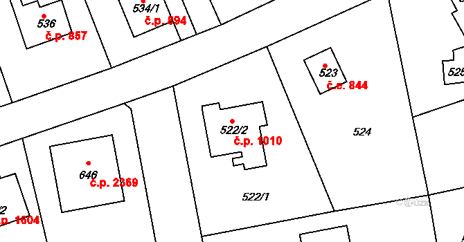 Roztoky 1010 na parcele st. 522/2 v KÚ Roztoky u Prahy, Katastrální mapa