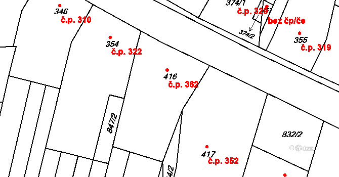 Archlebov 362 na parcele st. 416 v KÚ Archlebov, Katastrální mapa