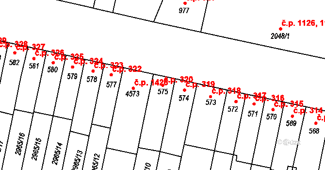 Kyjov 320 na parcele st. 575 v KÚ Kyjov, Katastrální mapa