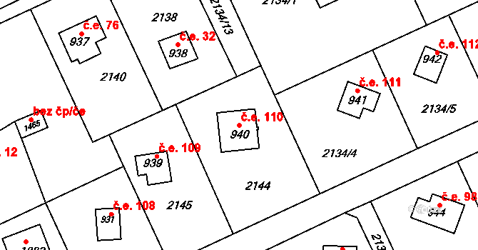Vysoká Lhota 110, Čerčany na parcele st. 940 v KÚ Čerčany, Katastrální mapa