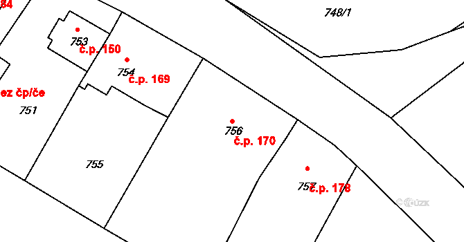 Neveklov 170 na parcele st. 756 v KÚ Neveklov, Katastrální mapa
