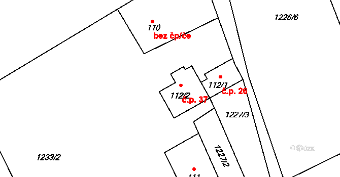 Velké Heřmanice 37, Heřmaničky na parcele st. 112/2 v KÚ Velké Heřmanice, Katastrální mapa