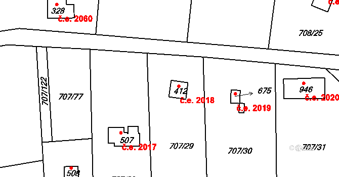 Skuheř 2018, Kamenice na parcele st. 412 v KÚ Těptín, Katastrální mapa