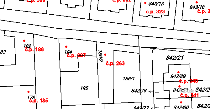 Mochov 263 na parcele st. 186/2 v KÚ Mochov, Katastrální mapa