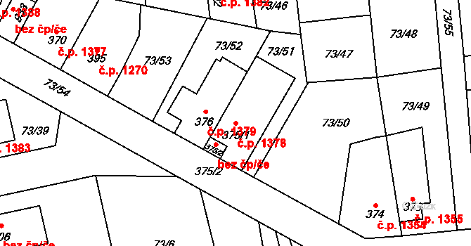 Švermov 1378, Kladno na parcele st. 375/1 v KÚ Hnidousy, Katastrální mapa
