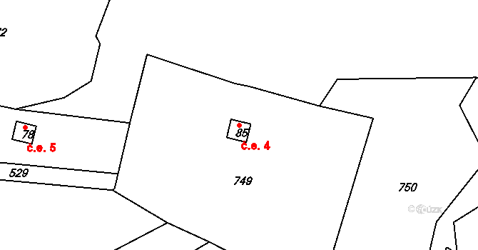 Smilovice 4 na parcele st. 85 v KÚ Rakovec, Katastrální mapa