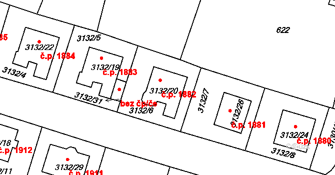 Tachov 1882 na parcele st. 3132/20 v KÚ Tachov, Katastrální mapa