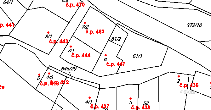 Chvalčov 447 na parcele st. 6 v KÚ Chvalčova Lhota, Katastrální mapa
