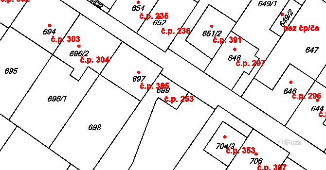 Křelov 253, Křelov-Břuchotín na parcele st. 699 v KÚ Křelov, Katastrální mapa