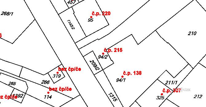 Senice na Hané 215 na parcele st. 94/2 v KÚ Senice na Hané, Katastrální mapa