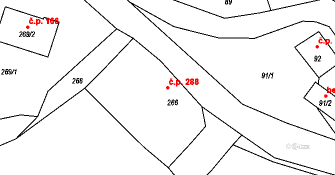 Volfartice 288 na parcele st. 266 v KÚ Volfartice, Katastrální mapa
