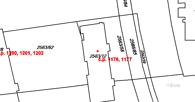 Valašské Meziříčí 1176,1177 na parcele st. 2563/12 v KÚ Valašské Meziříčí-město, Katastrální mapa