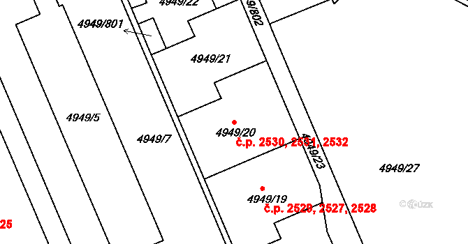 Severní Terasa 2530,2531,2532, Ústí nad Labem na parcele st. 4949/20 v KÚ Ústí nad Labem, Katastrální mapa