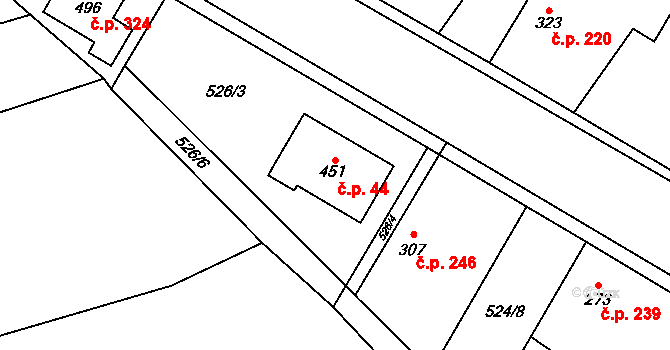 Dymokury 44 na parcele st. 451 v KÚ Dymokury, Katastrální mapa