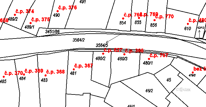 Lysá nad Labem 627 na parcele st. 480/2 v KÚ Lysá nad Labem, Katastrální mapa