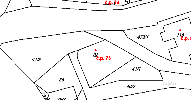Cerekvice nad Loučnou 73 na parcele st. 32 v KÚ Cerekvice nad Loučnou, Katastrální mapa