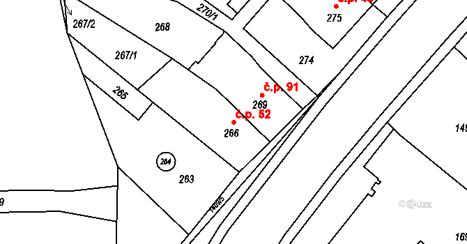 Pudlov 52, Bohumín na parcele st. 266 v KÚ Pudlov, Katastrální mapa