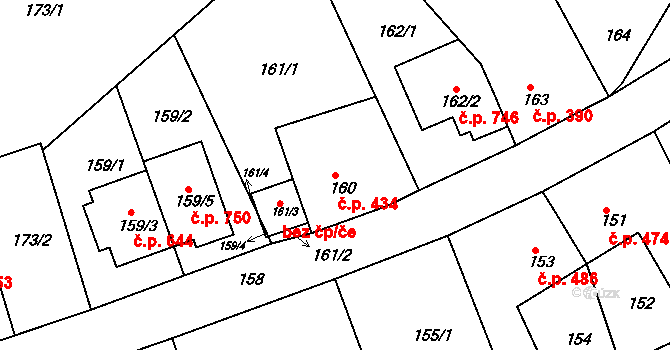Žebětín 434, Brno na parcele st. 160 v KÚ Žebětín, Katastrální mapa