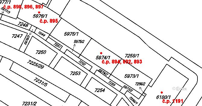 Bystrc 892,893,894, Brno na parcele st. 5974/1 v KÚ Bystrc, Katastrální mapa