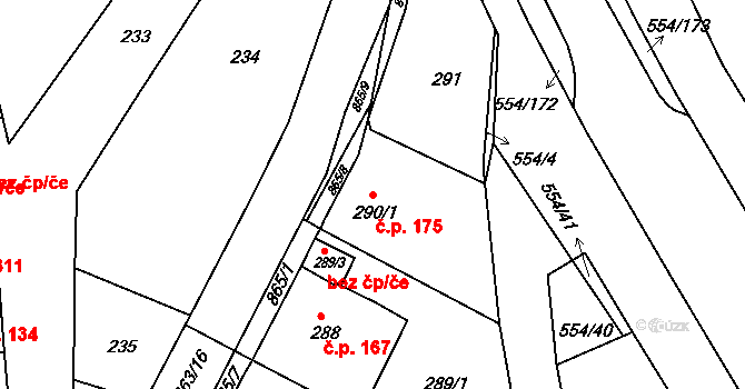 Čekanice 175, Tábor na parcele st. 290/1 v KÚ Čekanice u Tábora, Katastrální mapa