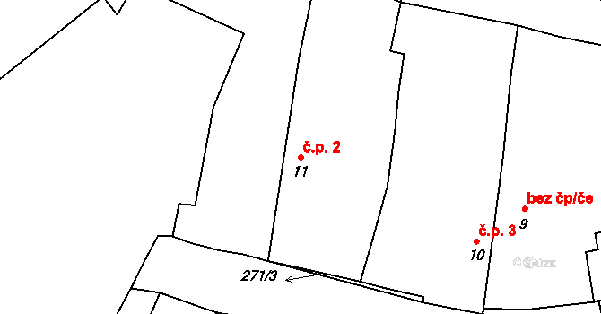 Hrádek 2, Raná na parcele st. 11 v KÚ Hrádek u Loun, Katastrální mapa