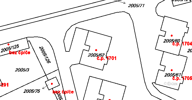 Pelhřimov 1701 na parcele st. 2005/62 v KÚ Pelhřimov, Katastrální mapa