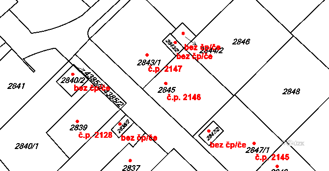 Teplice 2146 na parcele st. 2845 v KÚ Teplice, Katastrální mapa