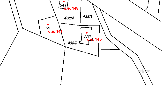 Malenovice 145 na parcele st. 222 v KÚ Malenovice, Katastrální mapa