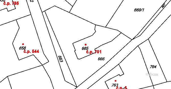Vendryně 701 na parcele st. 665 v KÚ Vendryně, Katastrální mapa