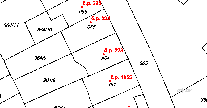 Plzeňské Předměstí 223, Rokycany na parcele st. 954 v KÚ Rokycany, Katastrální mapa
