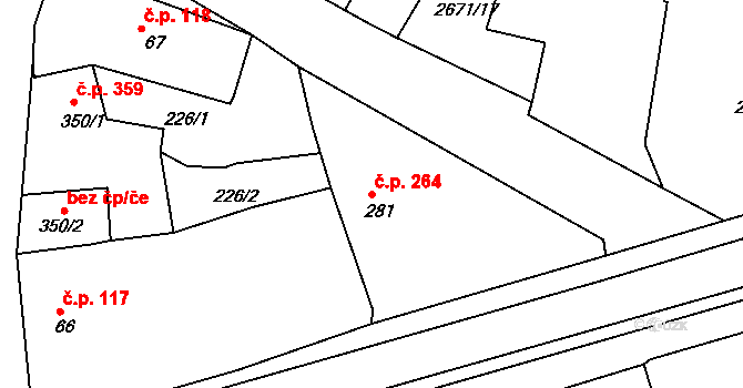Černilov 264 na parcele st. 281 v KÚ Černilov, Katastrální mapa