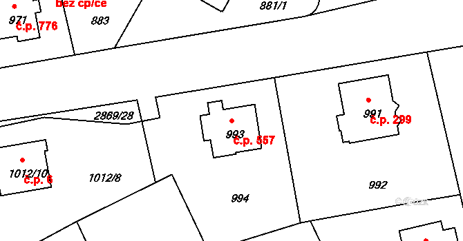 Braník 557, Praha na parcele st. 993 v KÚ Braník, Katastrální mapa