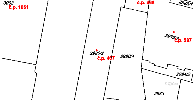 Smíchov 467, Praha na parcele st. 2980/2 v KÚ Smíchov, Katastrální mapa