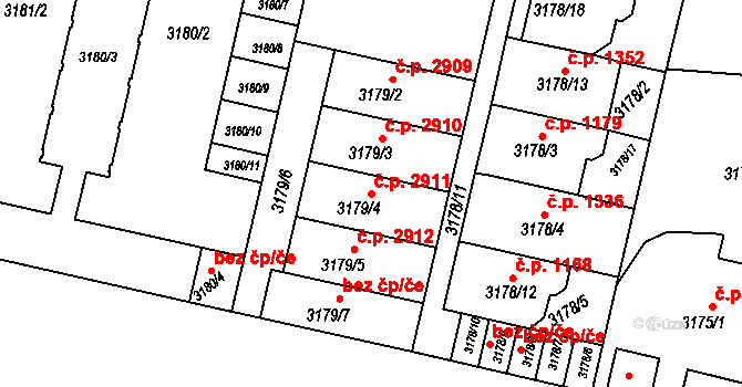 Smíchov 2911, Praha na parcele st. 3179/4 v KÚ Smíchov, Katastrální mapa