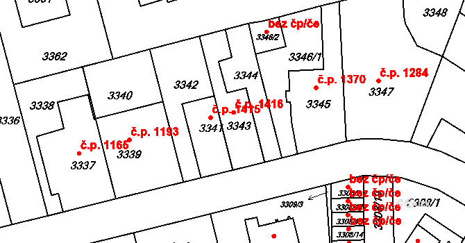 Strašnice 1416, Praha na parcele st. 3343 v KÚ Strašnice, Katastrální mapa