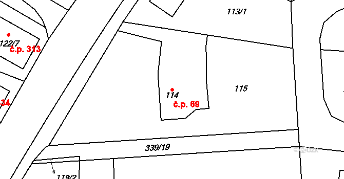 Levín 69, Králův Dvůr na parcele st. 114 v KÚ Levín u Berouna, Katastrální mapa