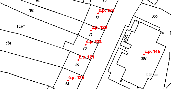 Pilníkov 122 na parcele st. 70 v KÚ Pilníkov I, Katastrální mapa