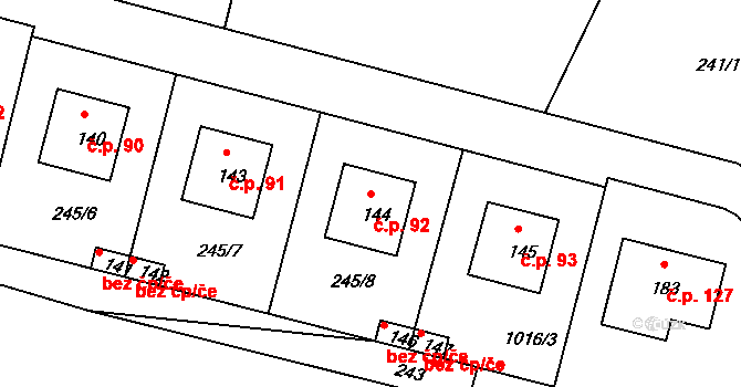 Žizníkov 92, Česká Lípa na parcele st. 144 v KÚ Žizníkov, Katastrální mapa