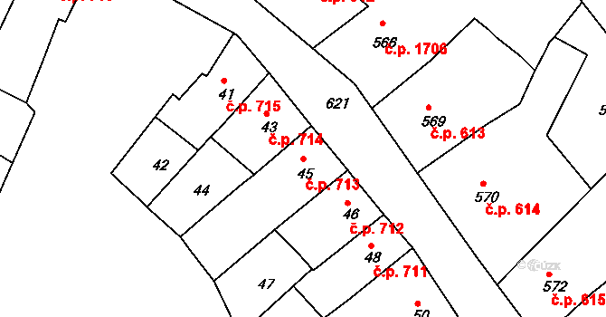 Česká Lípa 713 na parcele st. 45 v KÚ Česká Lípa, Katastrální mapa