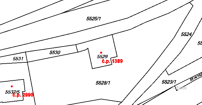Česká Lípa 1389 na parcele st. 5529 v KÚ Česká Lípa, Katastrální mapa