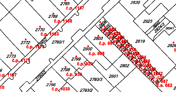 Chomutov 898 na parcele st. 2800 v KÚ Chomutov I, Katastrální mapa