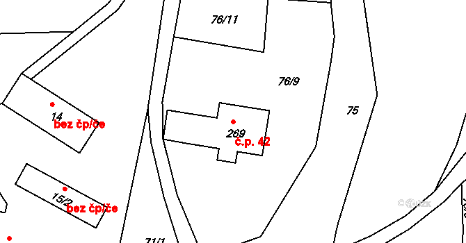 Jiříčkov 42, Světlá pod Ještědem na parcele st. 269 v KÚ Světlá pod Ještědem, Katastrální mapa