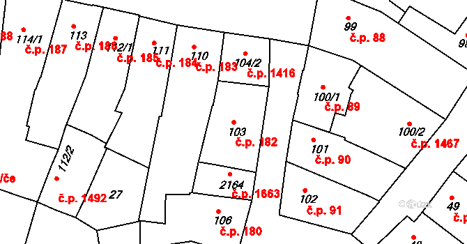 Ivančice 182 na parcele st. 103 v KÚ Ivančice, Katastrální mapa