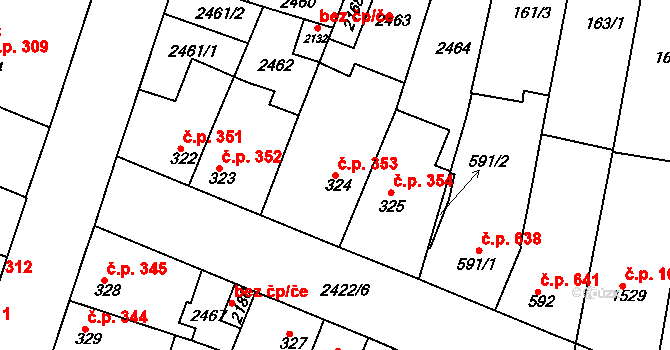 Rosice 353 na parcele st. 324 v KÚ Rosice u Brna, Katastrální mapa